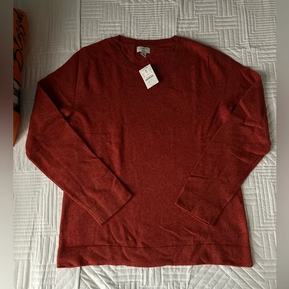 NWT J.Crew Factory Cotton Wool Blend Teddie Burnished Rust Sweater Size Medium - Picture 3 of 6